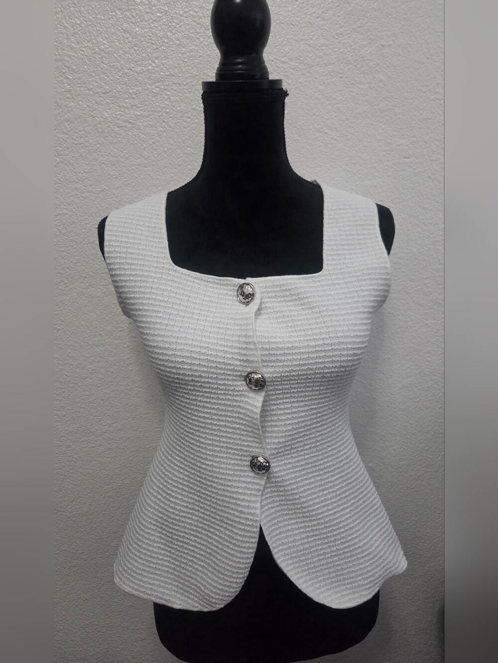 White Sleeveless Blazer with Silver Buttons
